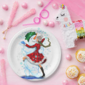 Kerst Papier Borden Sneeuwman en Meisje Dans Papieren Bordje (Feest)