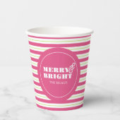 Kerst Papier Cups Vrolijk & Helder Roze en Groen Papieren Bekers (Voorkant)