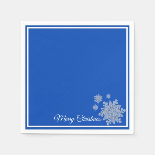 Kerst Papier Servetten Royal Blue Snowflakes (Voorkant)