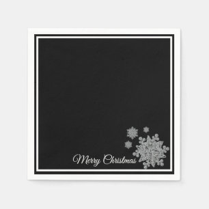 Kerst papier servetten zwart sneeuwvlokken
