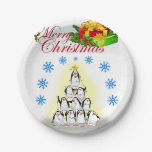 Kerst Papieren Borden, Prettig Kerstfeest Pinguïn Bordje