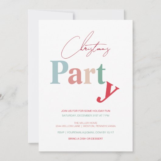 Kerst partij typografie eenvoudige lichte kleur kaart (Voorkant)