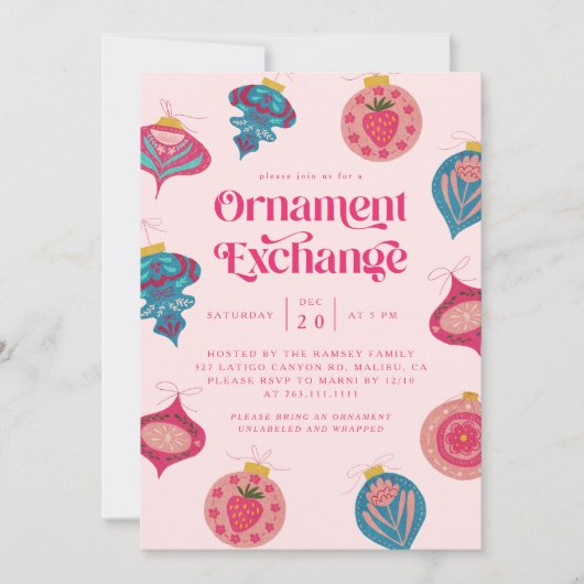 Kerst Party Ornament Exchange Uitnodiging (Voorkant)