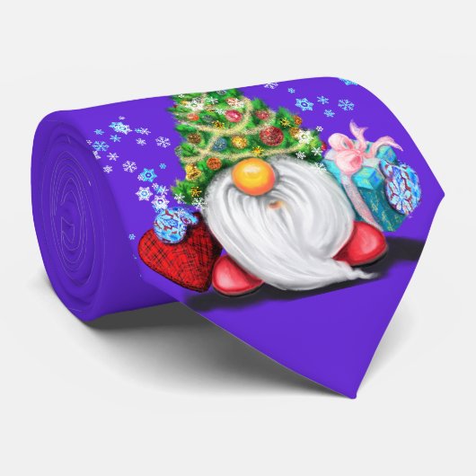 Kerst Party Stropdas Happy Gnome met Gift (Opgerold)