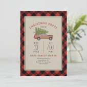 Kerst Party Wood Wagon Car Tree Plaid Kaart (Staand voorkant)