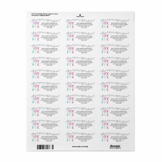 Kerst Pastel JOYFUL GROETINGS String Lights Etiket (Full Sheet)