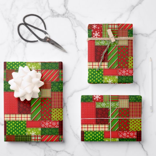 Kerst Patchwork Dekbed Inpakpapier Vellen (Voorkant)