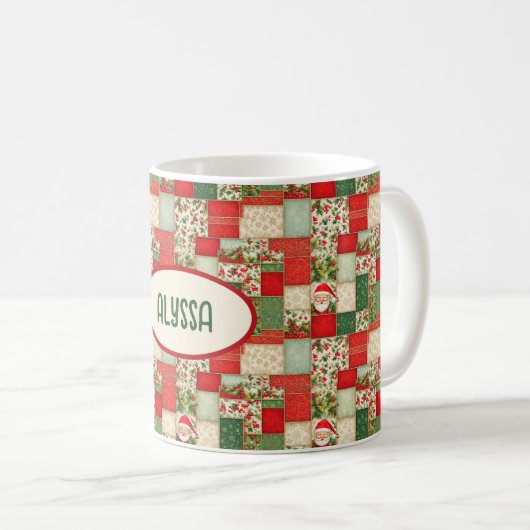 Kerst Patchwork in rode en groene Mok (Voorkant rechts)