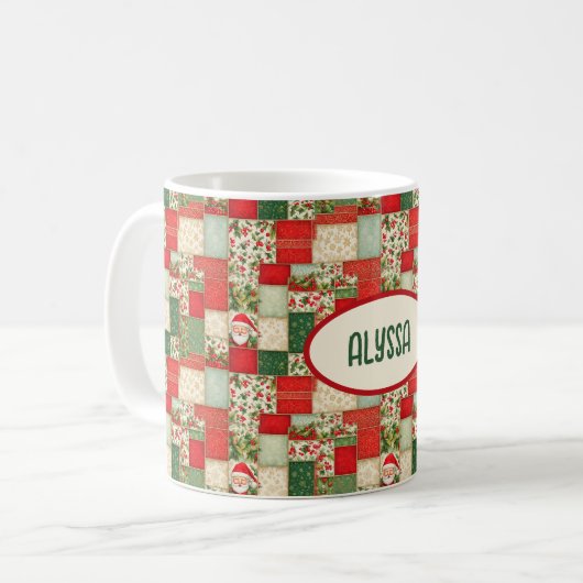 Kerst Patchwork in rode en groene Mok (Voorkant links)