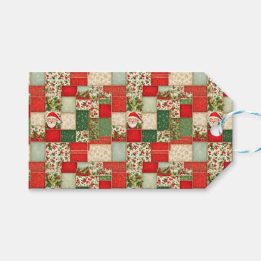Kerst Patchwork in rood en groen Cadeaulabel (Voorkant (Horizontaal))