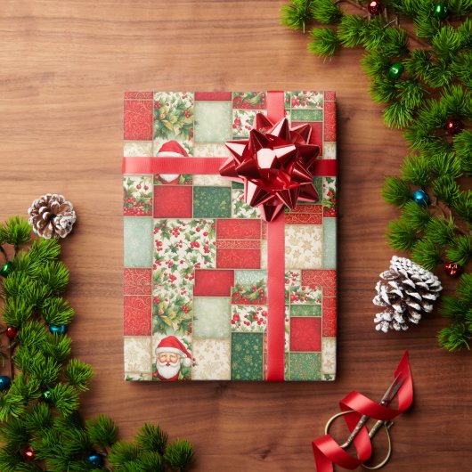 Kerst Patchwork in rood en groen Cadeaupapier (Feestdagen Geschenken)
