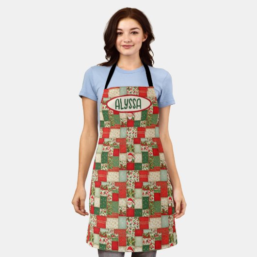 Kerst Patchwork in rood en groen Schort (Gedragen)