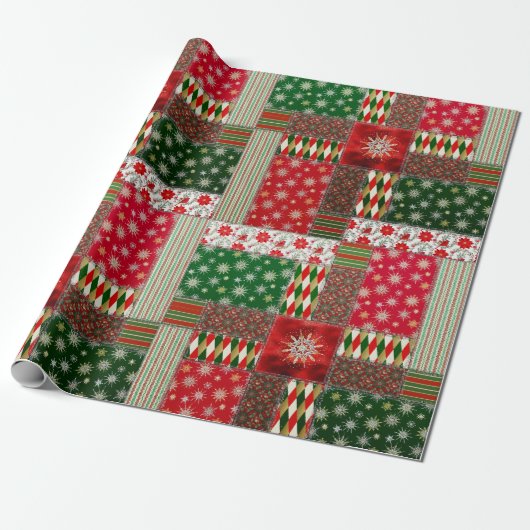 Kerst Patchwork Quilt Cadeaupapier (Uitgerold)