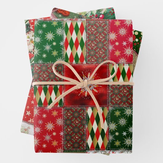 Kerst Patchwork Quilt Inpakpapier Vel (In situ)