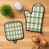 Kerst patchwork quilt ovenhandschoen & pot houder ovenwant & pannenlap set (Top down)