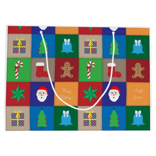 Kerst Patroon Grote Gift Bag - Kleurrijk Large Cadeautasje (Achterkant)