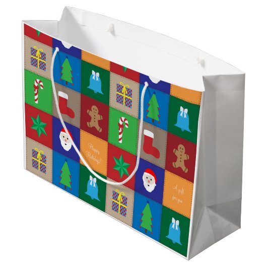 Kerst Patroon Grote Gift Bag - Kleurrijk Large Cadeautasje (Achterkant Gekanteld)