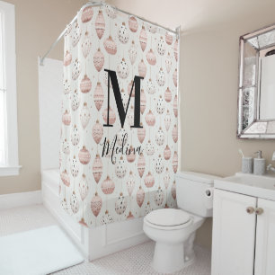 Kerst Patroon Zwart Monogram Modern Script Douchegordijn