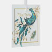 Kerst Pauw en Veer Glas Ornament (Voorkant Rechts)