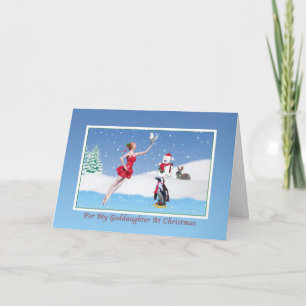Kerst, peetdochter, ballerina, winter, sneeuw feestdagen kaart