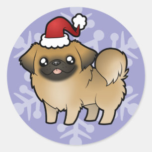 Kerst Pekingese (puppy cut) Ronde Sticker