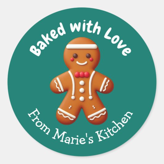  kerst peperkoek gebakken met liefde ronde sticker (Voorkant)