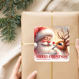 Kerst Persoonlijke Kerstman en Rudolph Cadeau Stic Vierkante Sticker