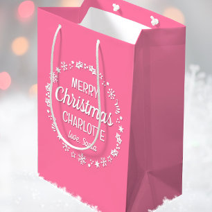 Kerst Persoonlijke Naam Liefde Kerstman Retro Roze Medium Cadeauzakje