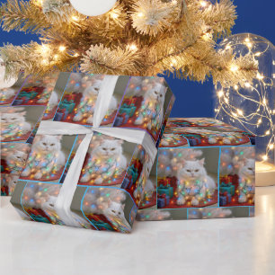 Kerst Perzische Kat in Kerstverlichting verstrikt Cadeaupapier