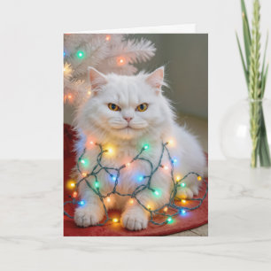 Kerst Perzische Kat Verward in Kerstverlichting Kaart