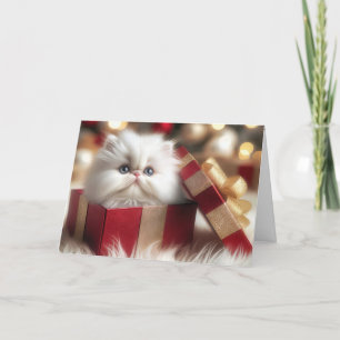 Kerst Perzische kitten in een geschenkdoos Feestdagen Kaart
