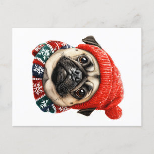 Kerst pet schattige pug feestdagenkaart