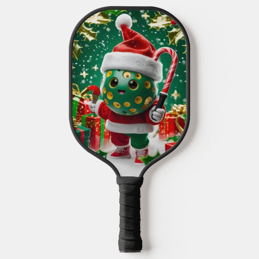 Kerst Pickleball Cheer – Santa Hat & Snowflak Pickleball Paddle (Voorkant)