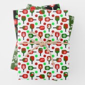 Kerst Pickleball Red Green Paddles Balls Ho Ho Inpakpapier Vel (In situ)