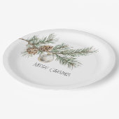 Kerst Pine Cones Branch en Ornament Papieren Bordje (Gekanteld)