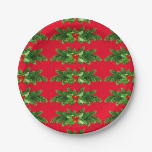Kerst Pine Holly en bessen Papier Borden Papieren Bordje