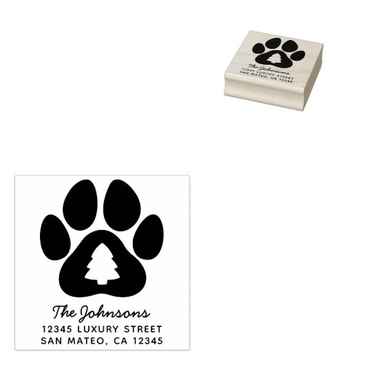 Kerst Pine Tree Paw Print Vakantieadres Rubberstempel (Gestempeld)