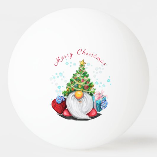 Kerst Ping Pong Ball Schattige Gnome met Gift (Voorkant)