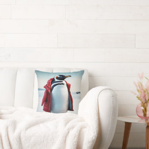 Kerst Pinguïn Dragen van een rode jas Kussen