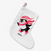 Kerst Pinguïn in een Pet en Sjaal op Schaatsen Kleine Kerstsok (Voorkant (Hangend))