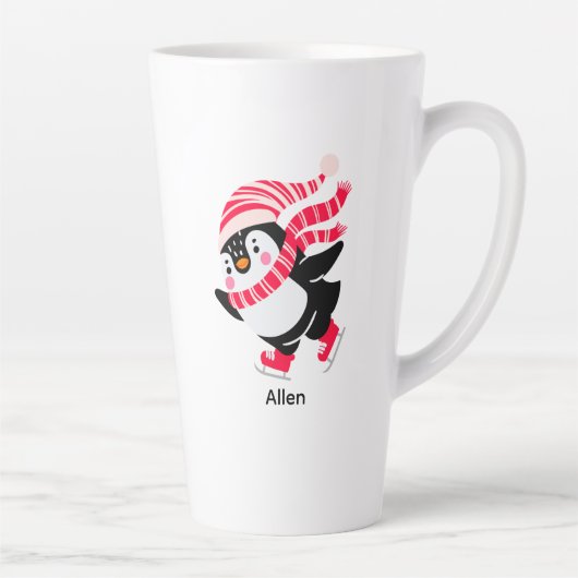 Kerst Pinguïn in een Pet en Sjaal op Schaatsen Latte Mok (Rechts)
