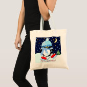 Kerst pinguïn proberen te schaatsen + aangepaste t tote bag (Voorkant (product))