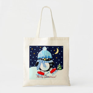 Kerst pinguïn proberen te schaatsen + aangepaste t tote bag