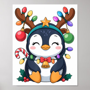 Kerst Pinguïn Rendier Lichtjes Vakantie Dier K Poster