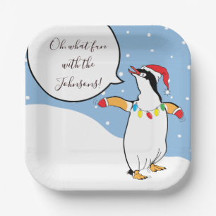 Kerst Pinguïn Skiën Papieren Bordje