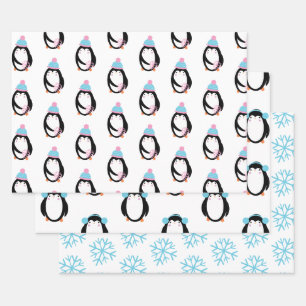 Kerst Pinguïn Sneeuwvlokken Whimsical Inpakpapier Vel
