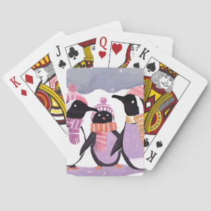 Kerst Pinguïn Vrienden   Winter Waterverf Pokerkaarten