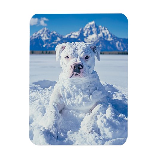 Kerst Pitbull Dog Snowman Magneet (Verticaal)