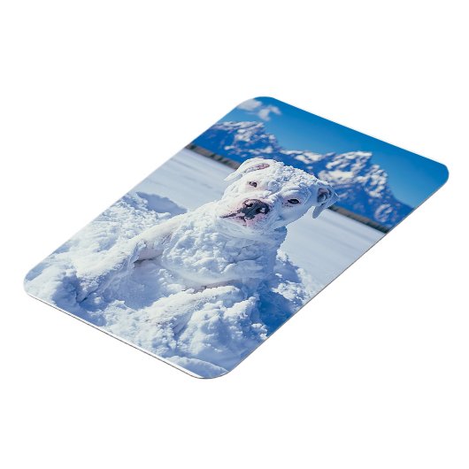 Kerst Pitbull Dog Snowman Magneet (Linkerzijde)