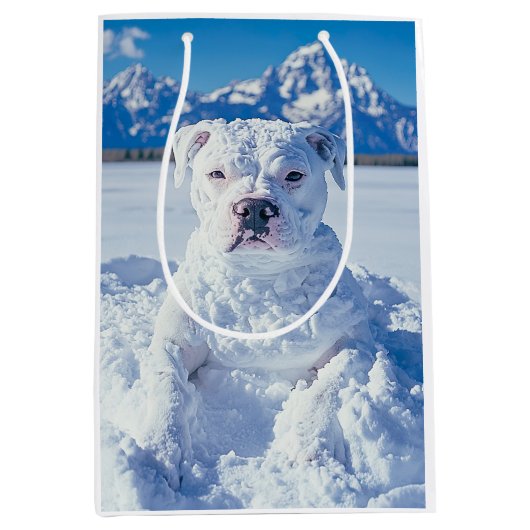 Kerst Pitbull Dog Snowman Medium Cadeauzakje (Voorkant)